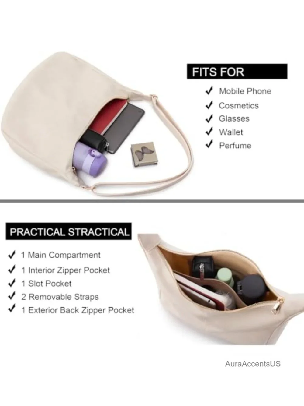 Foldable Vegan Leather Hobo Bag for Women Slouchy Shoulder Tote Crossbody Purse